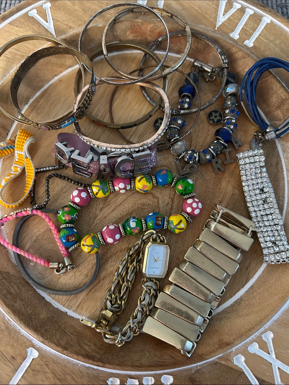 Craft lot bracelets Dallas cowboys charms, metallic stretchy, bangles, a watch +